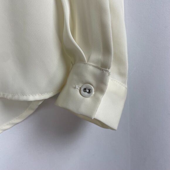 L'Academie Lace Up Front Blouse Size XS Ivory Cream Silky Satin Neutral Top - Picture 5 of 13